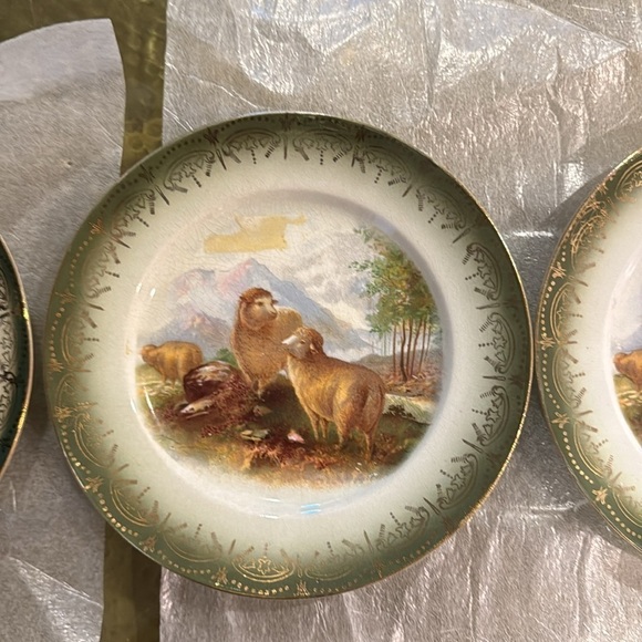 FRENCH SAXON CHINA French Saxon Sheep Saucer Plates Set Of 3 Vintage 22k Gold - Picture 4 of 12